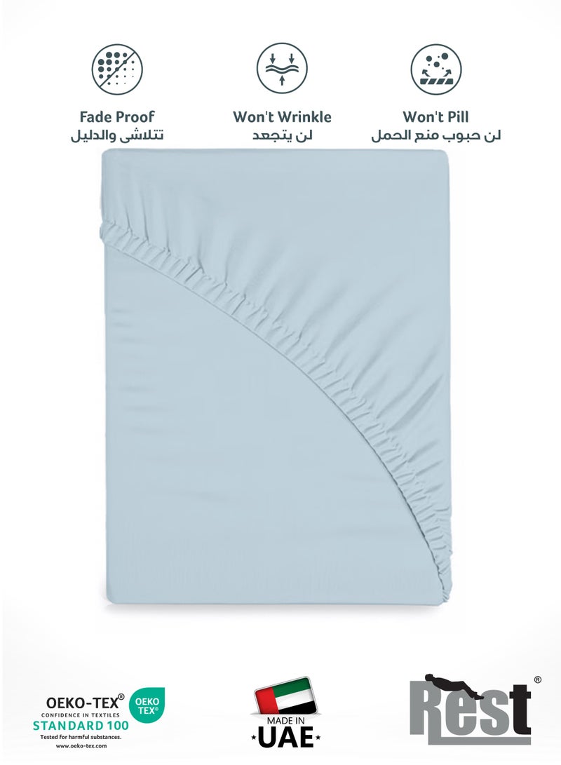 REST Fitted Bedsheet 160x200+30cm Breathable Plush Sky Blue Fabric with Deep Pockets Machine Washable for Optimal Protection - Image 4